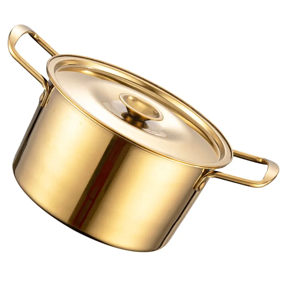 Olla coreana para ramen de acero inoxidable con doble asa, para sopa, fideos, pasta, guisos de langosta, salsa, huevos hervidos y fideos instantáneos