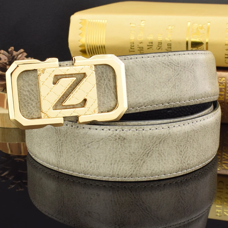 

2024 Grey Z Letter Belt Men's Leather Youth Smooth Buckle Luxury High Quality Famous Brand Young Men Casual Pants Ceinture Homme