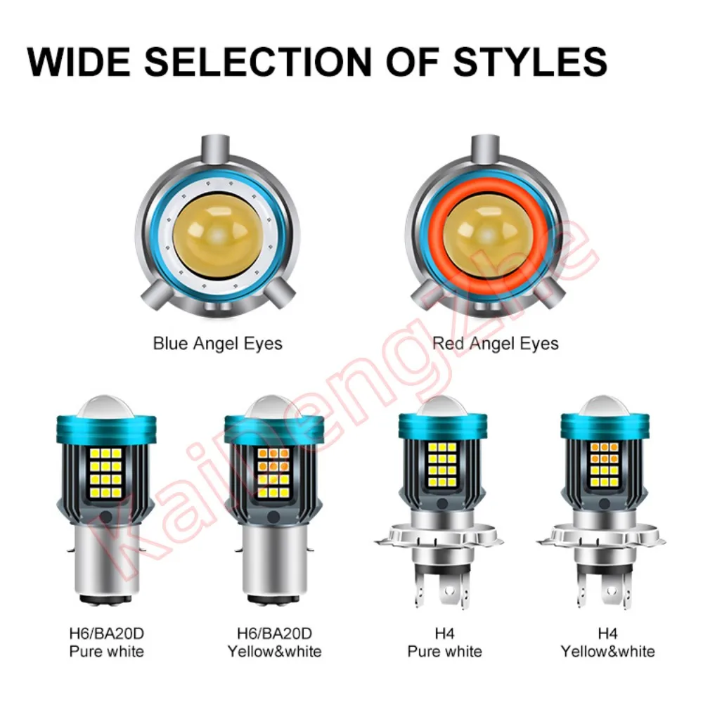 3 Color Blue/Red Angel Eye H4 LED Motorcycle Headlight Ba20d H6 Motorcycle Headlight Brake Rear Bulb DRL Accessories DC 12-80V