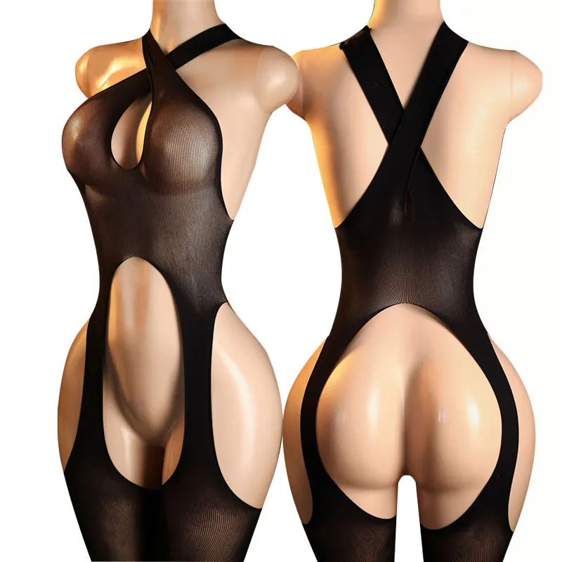 Cross Straps Sexy Lingerie Bdsm Body Stockings Crotchless Sex Tights Sheer Women Underwear Erotic Costume Teddy Babydoll Bodysui