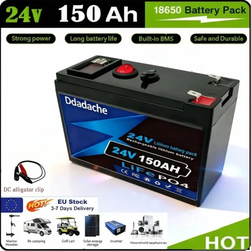 DHL 3-7 Tage Schnelllieferung 24V 150 Ampere-Stunden 18650 Lithium-Akku-Pack Wiederaufladbarer Solar-Elektrofahrzeug-Akku + 25,2 Volt 2 Ampere Ladegerät Leistungsakku Geeignet für