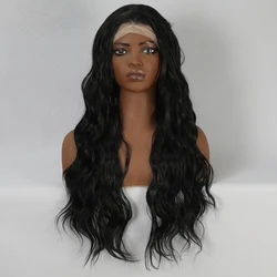 28 inch 13x4 Handmade Lace Black Large Wave Wig With Loose Wave Front Natural Ventilation Suitable For Black Women