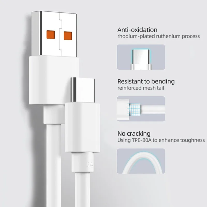 6A 100W Super Fast Charging USB Type C Cable For Huawei P40 P30 USB-C Phone Data Cord For Xiaomi 14 Redmi 13 12 Oneplus 11 POCO