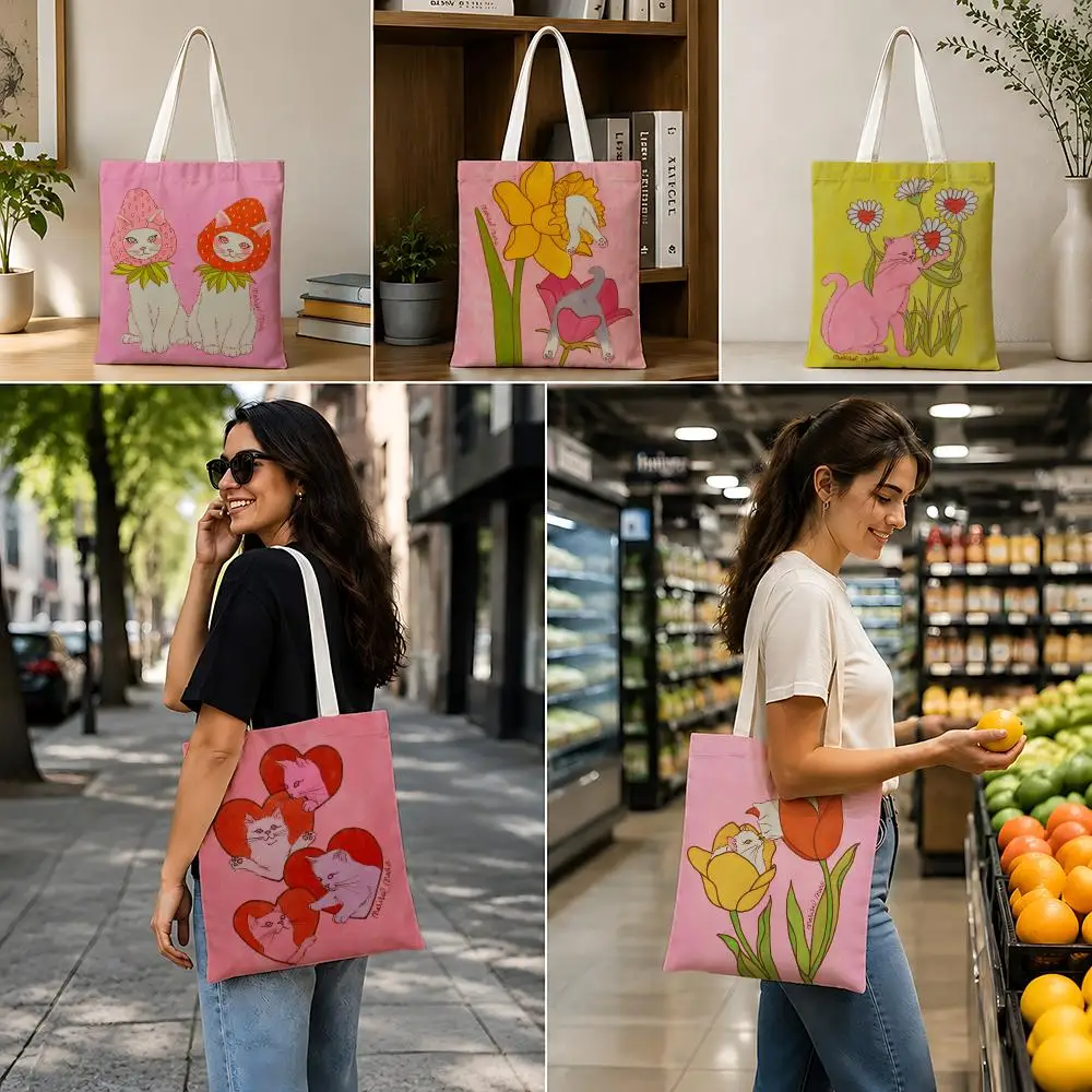 Bolsas de Almacenamiento Art-Marisol MuroS, Bolsa de Lona Ligera y Plegable, Bolsa de Compras Reutilizable con Correa para el Hombro