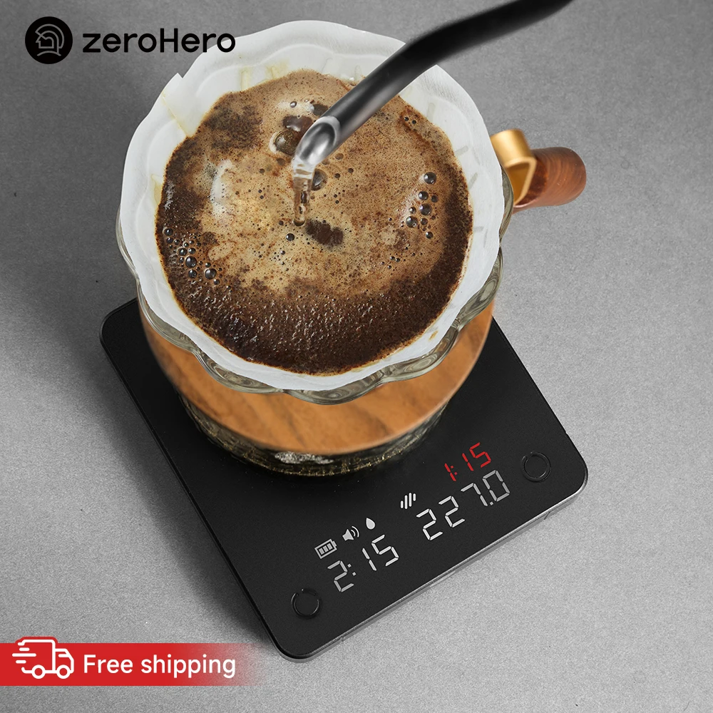 zeroHero Pour Over Coffee Scale 0.1g Precision 2000g Digital Brew Scale with Ratio Timer for Espresso Pour Over Home Barista Kit