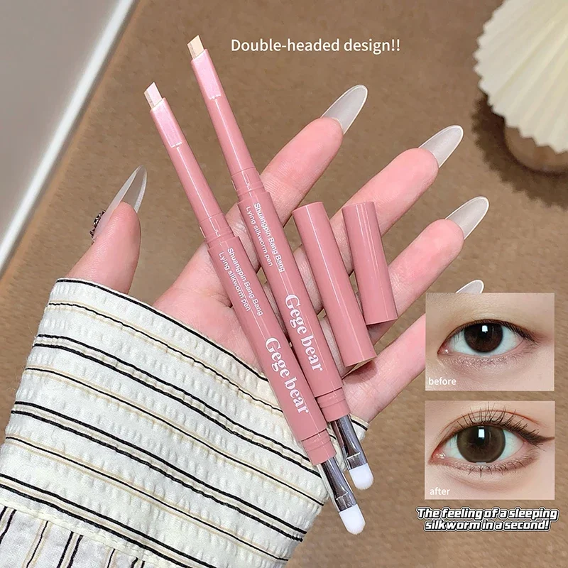Bicolor Aufhellender Aegyo Sal Stift 2-in-1 Nude Pink Unter-Augen-Highlighter Schattenstift Natürlicher Lying-Silkworm-Kontur-Augen-Make-up-Stift – Detail 4