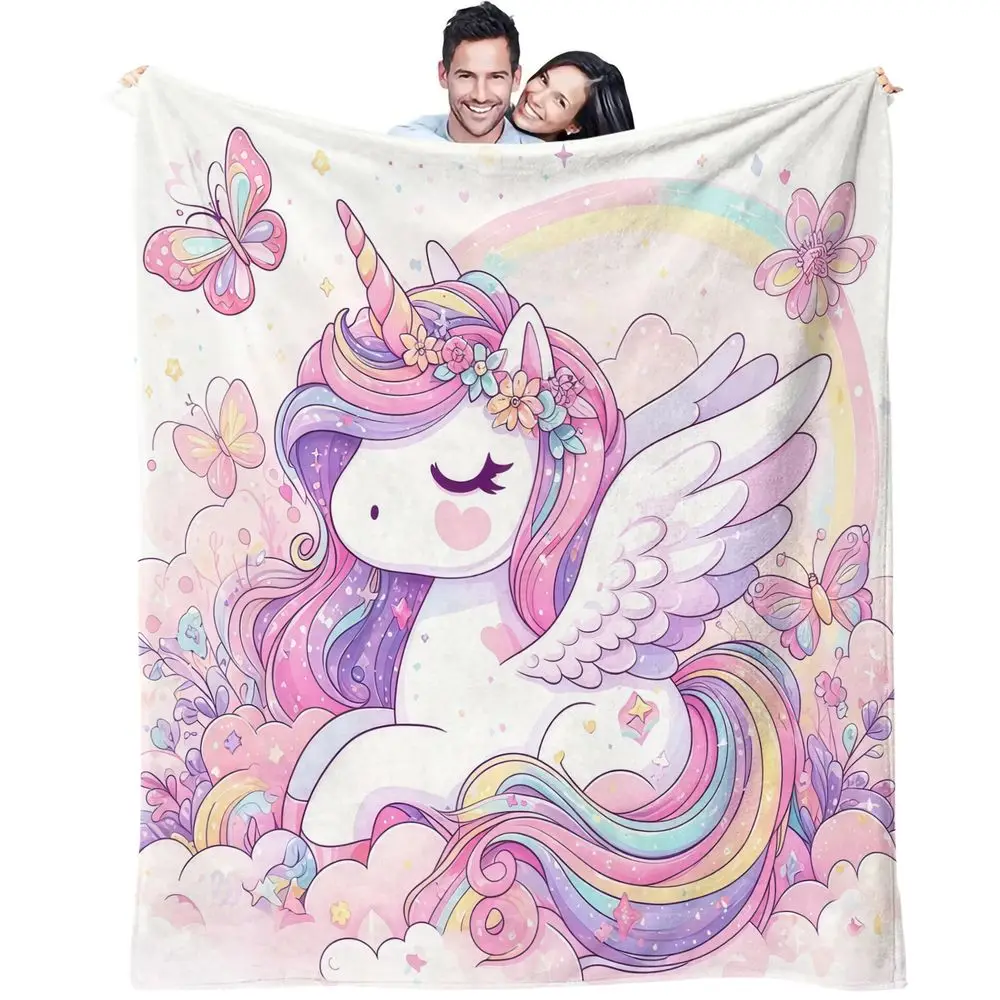 Rainbow Unicorn Print Blanket Flannel Blanket Throw Blanket Warm Blanket Gift Blanket Girly Adult Private Room Soft Wrap