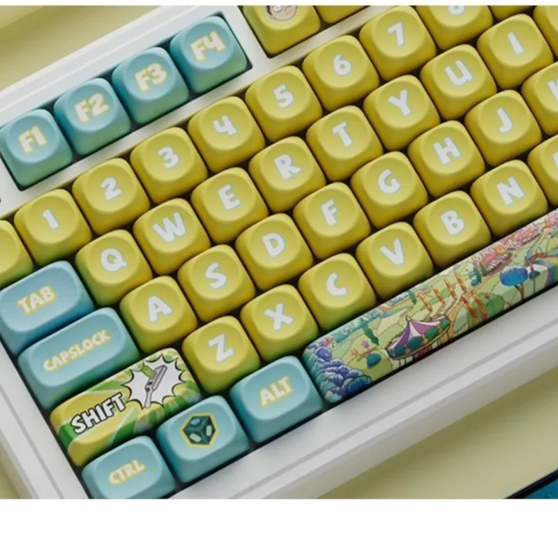 Imagem -02 - Oqo Rick e Modi Tema Keycaps Kit Sublimação Pbt Dye Teclado Gaming Mecânica Switches mx Gmk67 127 Chaves