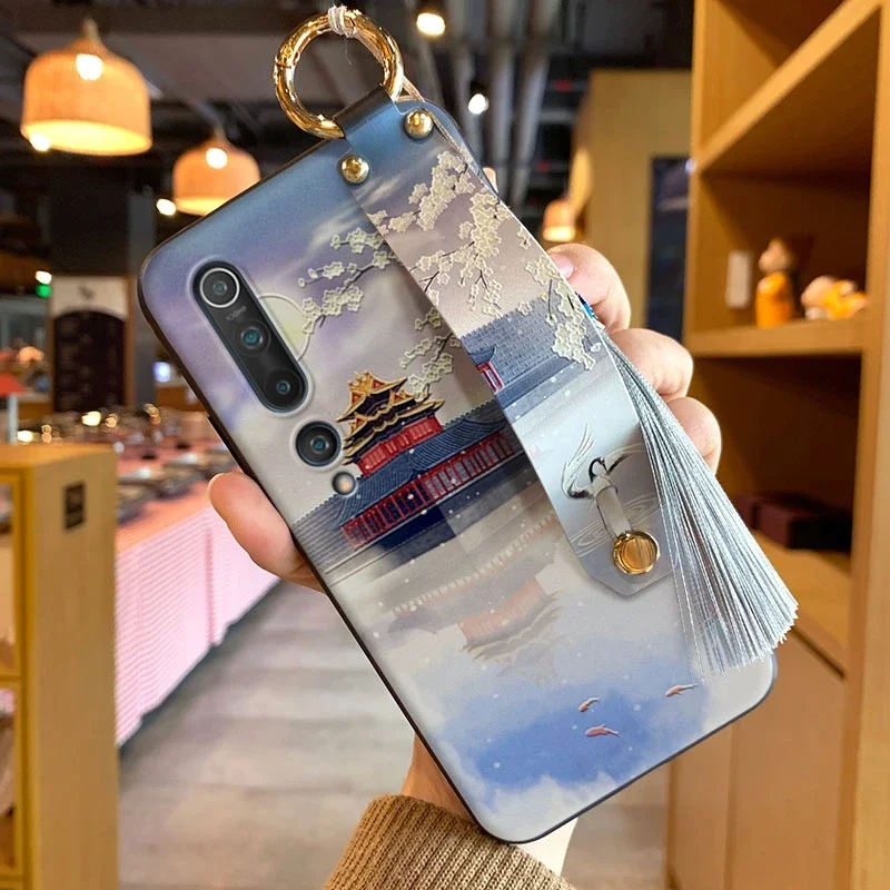 for Xiaomi POCO M3 Pro Mi 14 13 12 11 10T Lite 9T Mix 3 Redmi Note 11T 10 9S Case 3D Emboss Hand Strap Holder Tassel Soft Cover