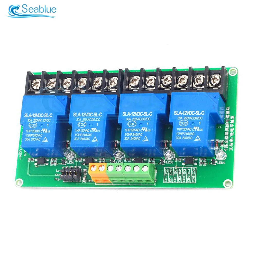 DC 5V 12V 24V 4 Channel Relay Smart AC250V 30A Home PLC Automation Drive Module High Power High Low Level Trigger Switch Module