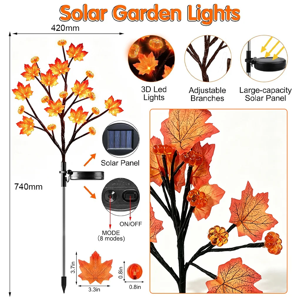 Halloween Decorations Outdoor Solar Lights Halloween Lights Waterproof with 20LEDs 8 Modes Pathway Lights for Halloween's Decor