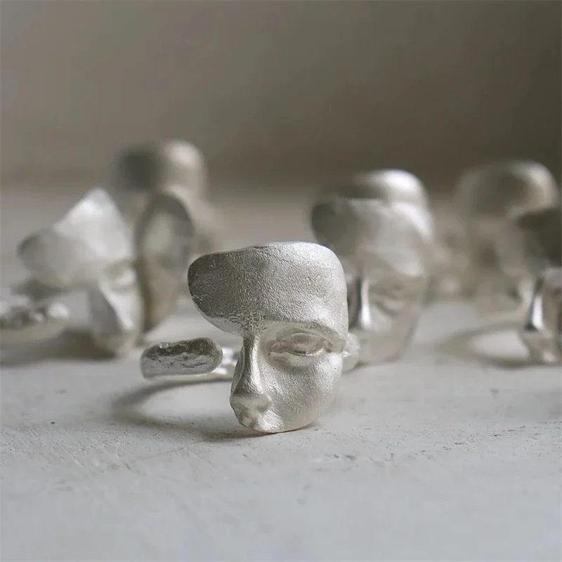 Creative Mystical Masked Faces Ring Goth Style Personality Mask Open Rings for Men Women Jewelry Gift