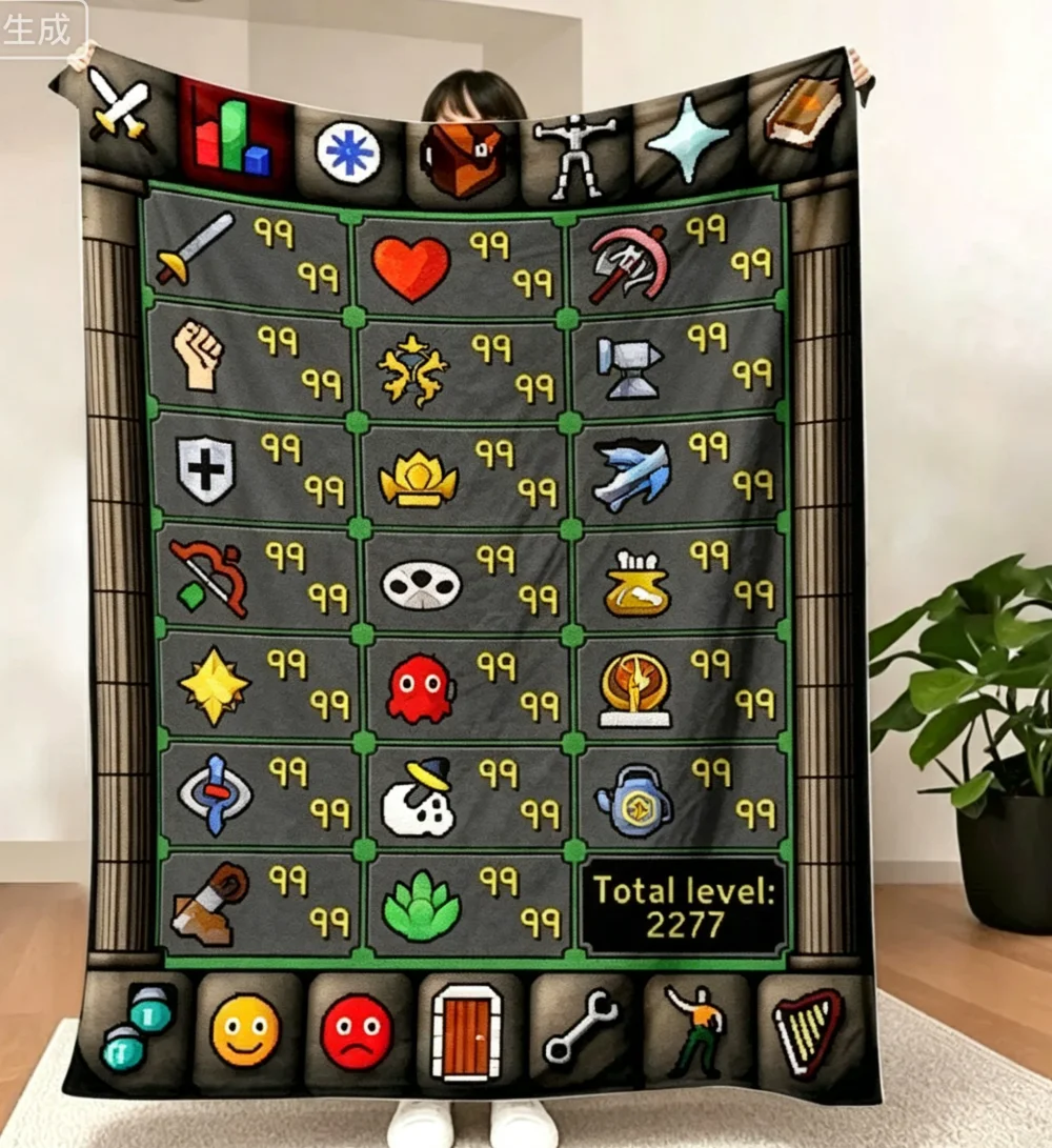 Old School Runescape OSRS Maxed 99 All Skills Total Level Fleece Blanket Soft Warm Game Throw Blanket Sofa Bed Home Decor Gift