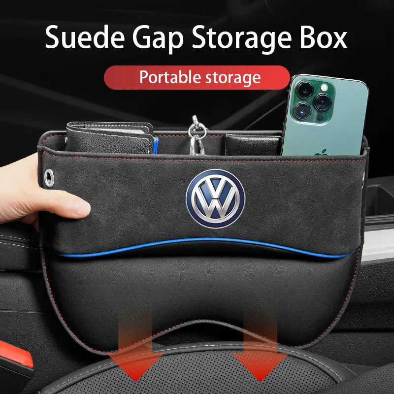 

Suede Leather Car Seat Side Gap Storage Pocket Gap Filler Organizer Box For Volkswagen VW Golf 7 Mk7 Polo Jetta Passat Tiguan