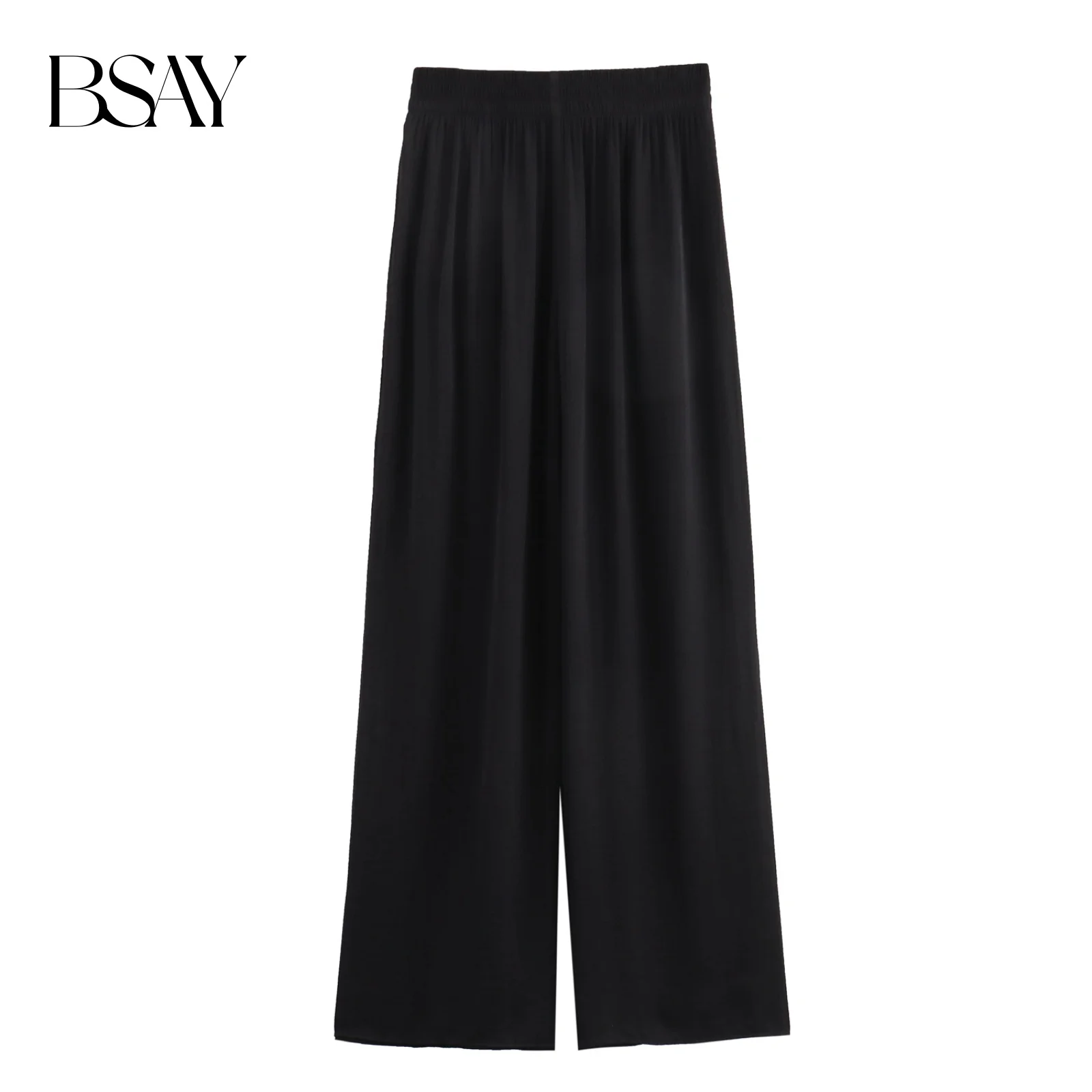 BSAY moda donna primavera estate nuovi pantaloni tinta unita Chic femminile elastico in vita pantaloni a gamba larga Mujer
