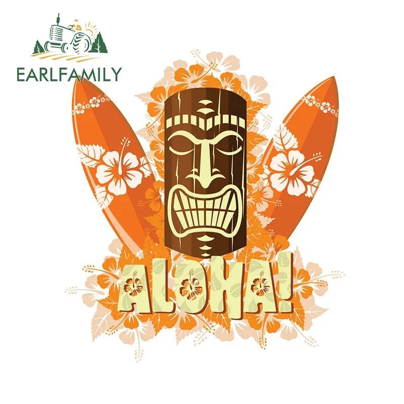 EARLFAMILY 13cm for Aloha Hawaii Tiki Car Stickers Sunscreen Motorcycle Camper Air Conditioner Snowboard Fine JDM Assessoires