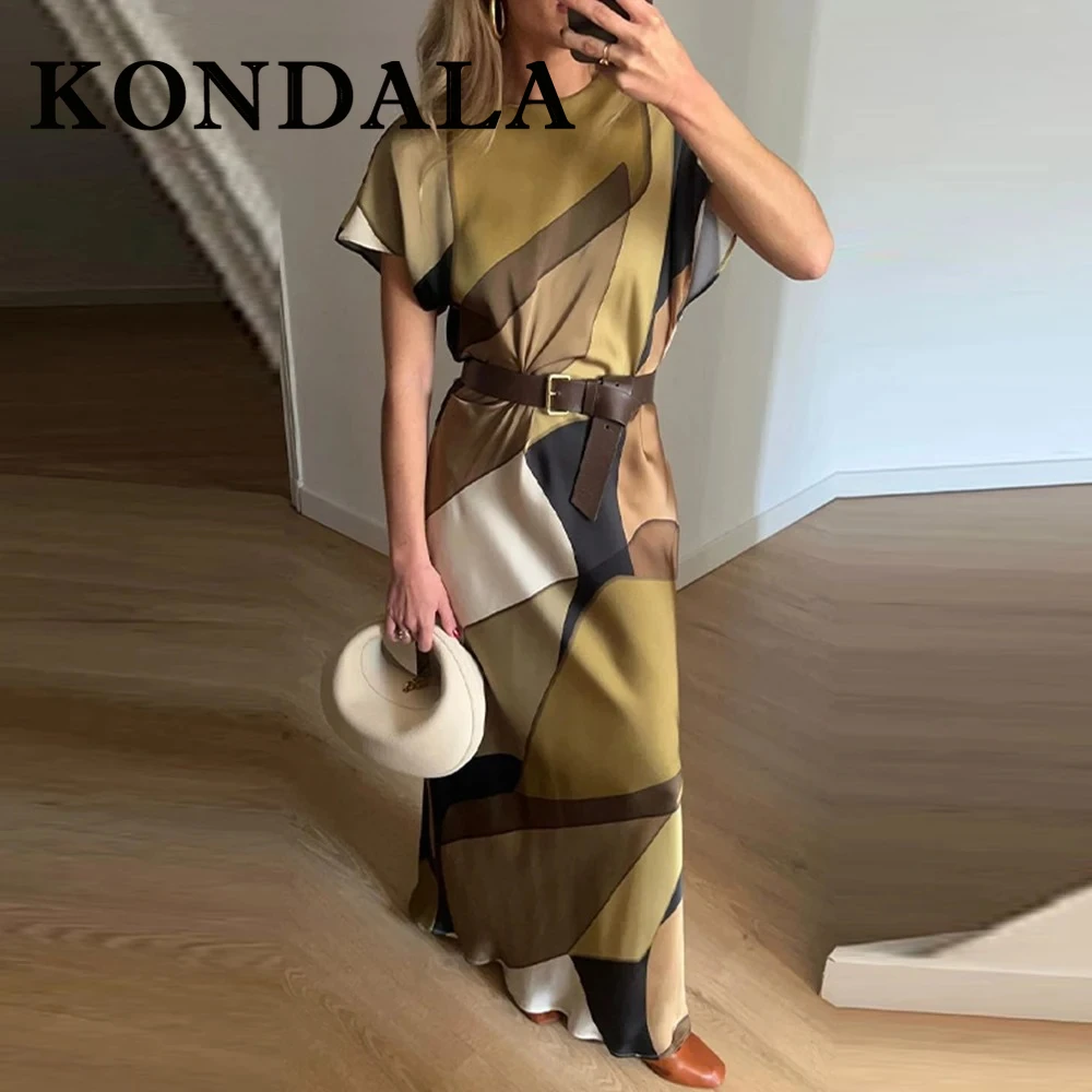 Sukienka KONDALA Chic Patchwork Wiosna 2025, wzorzysta, midi, na ramiączkach, damska, długa, plisowana, dopasowana, modna, elegancka, letnia, wakacyjna, vestido.