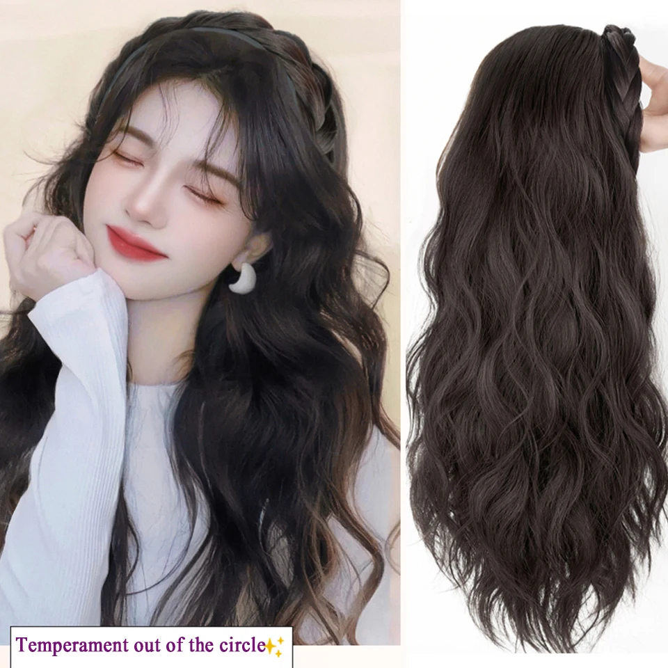 Peruca de cabeça trançada sintética para mulheres, cabelo comprido, ondinha d'água, meia chapelaria, trançado de cabelo, 1 pc