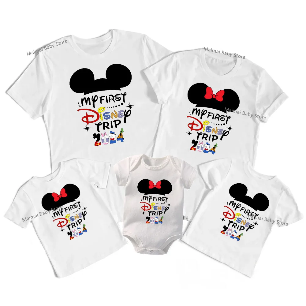 My First Disney Trip 2024 Family Matching Shirts Cotton Daddy Mommy and Me Kids Tshirts Baby Romper Disney Vacation Outfits