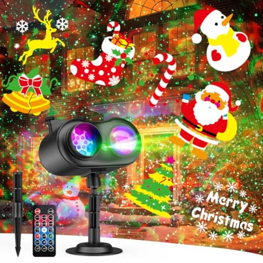 Christmas Projector Lights Outdoor, Laser Firefly and Ocean Wave Projector with 20 Slides × 8 Patterns, 14 Scenes, Waterproof H