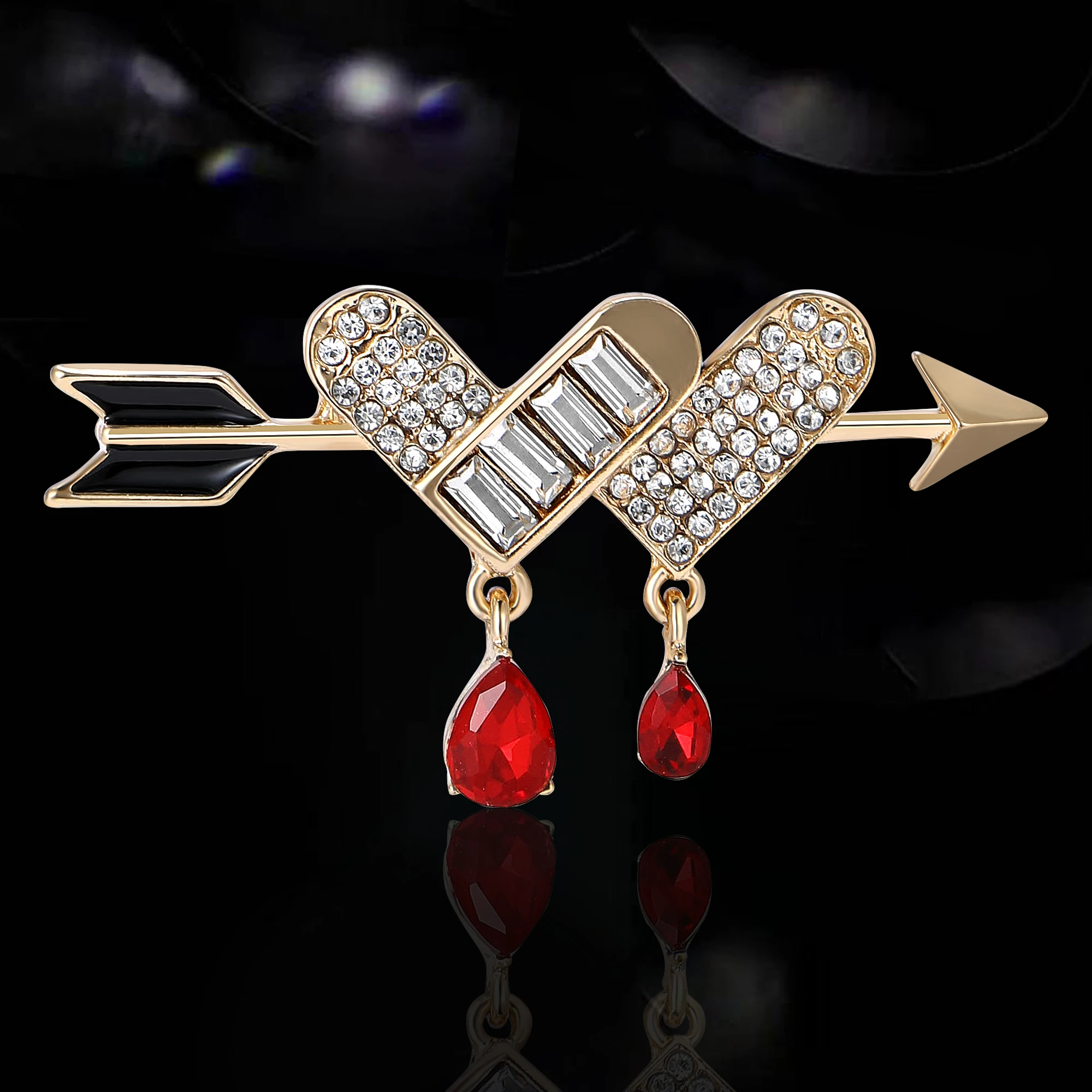 Valentine's Fashion Rhinestone Arrow Through Heart Brooch for Women Love Pins Keychain Event Party New Gifts Jewelry Accessories