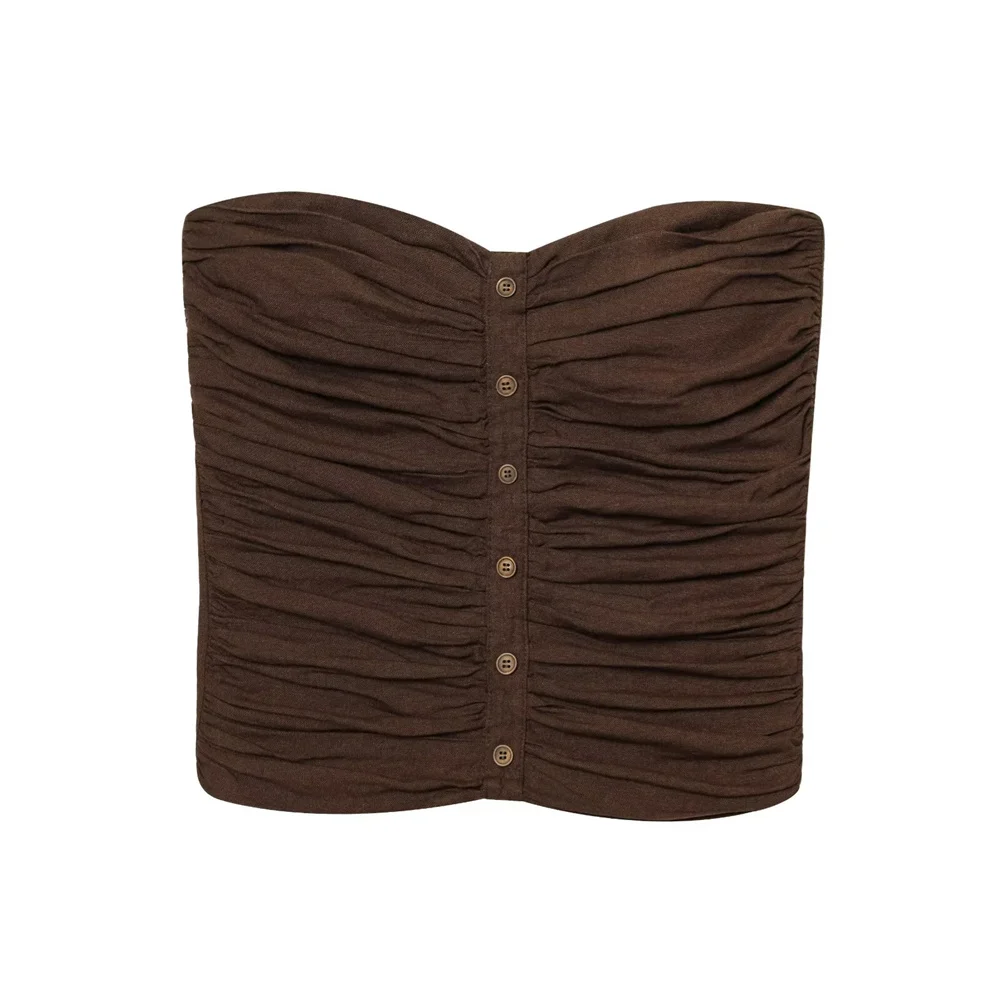 

women's fashionable slim fit pleated tight corset style top, summer new one cut sleeveless solid color chest wrap