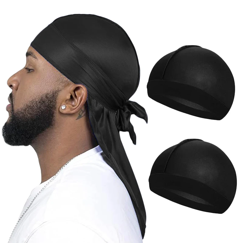3PCS/LOT Long Silky Durag Long Tail Silky Scarf Muslim Doo Rag Pirate Hat Durag Chemo Turban Pullover Cap Hair Band Bandanas