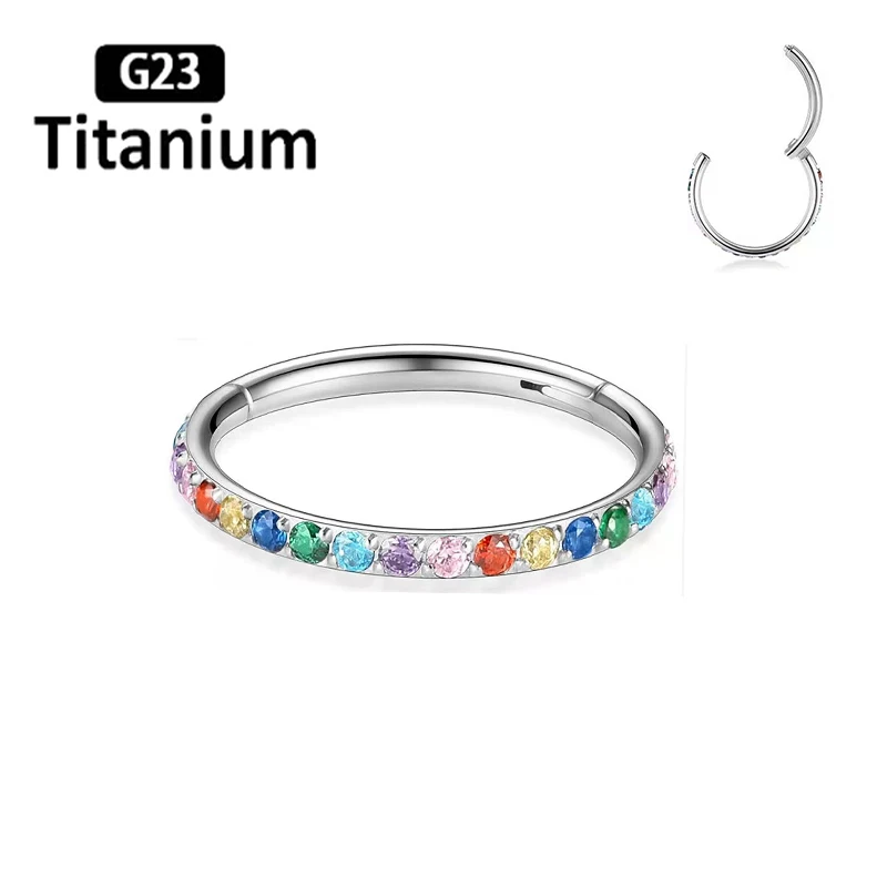 ASTM F136 Titanium Earrings High Quality Zircon Hight Segment Nose Rings Open Small Septum Piercing Helix Lobe Body Piercing 16G