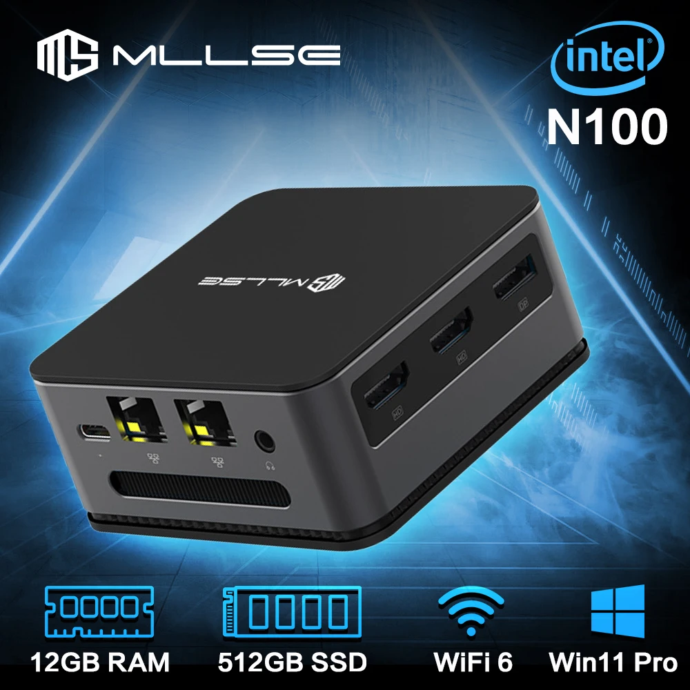 MLLSE 미니 PC, 윈도우 11 프로, 알더 레이크 N100, 인텔 12 번째 DDR4, 12GB RAM, 512GB SSD, 와이파이 6, BT5.2 데스크탑 컴퓨터, 미니 PC 작업, G2