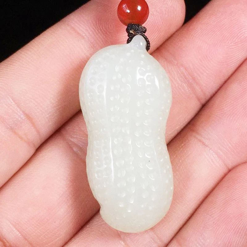 

Hetian Peanut , White Fruit Jade Pendant, Longevity Wealth Amulet, Necklace Men and Women