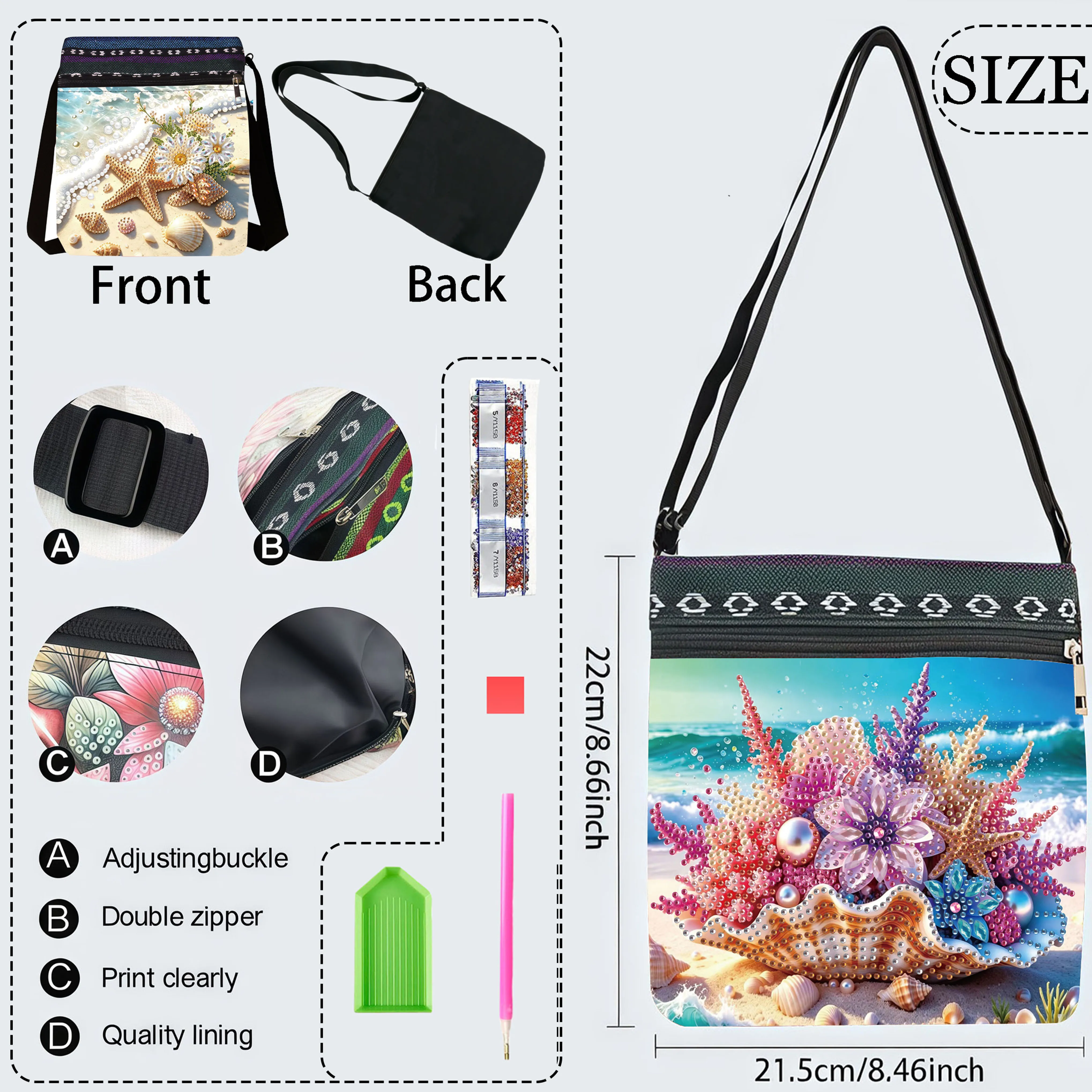 1 Piece Diamond Painting kit Messenger bag shell Pattern canvas Material suitable for light Shopping, Thanksgiving gifts
