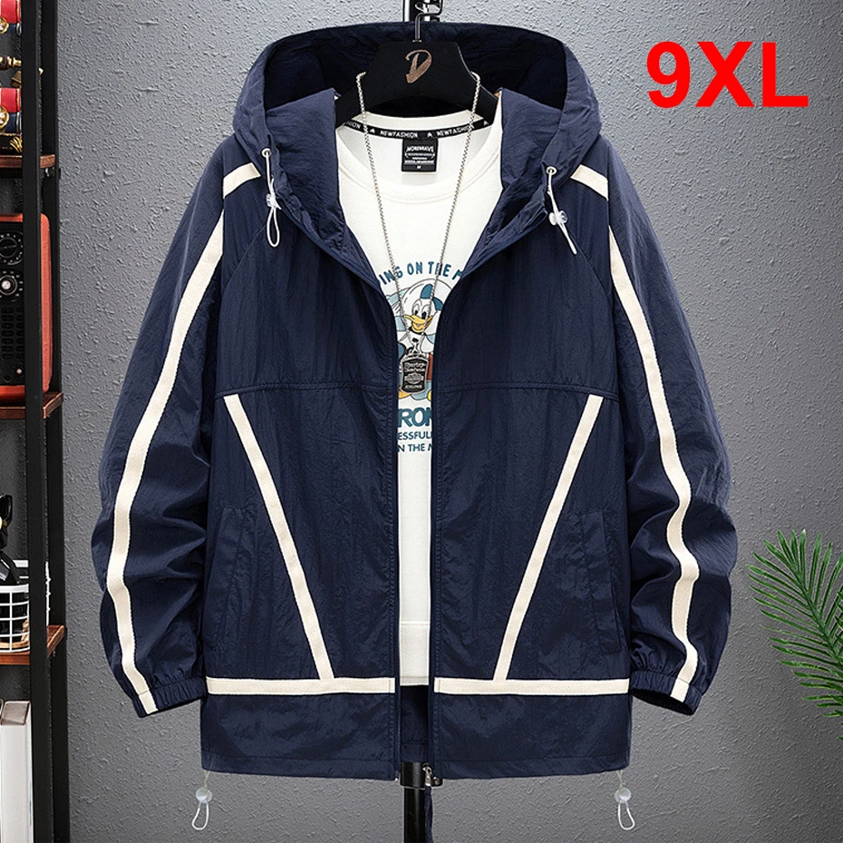 

2024 Summer Thin Jacket Men Sun-protective Jackets Plus Size 9XL Fashion Casual Patchwork Coats Thin Clothes