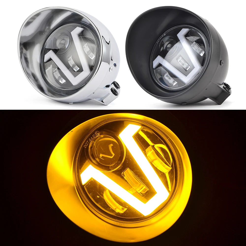 

Bullet Tri Bar 5.75" LED Motorcycle Headlight for Harley Sportster Dyna Cafe Racer Headlamp Hi&Low with Daytime Running Lights