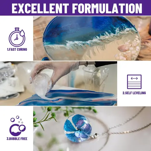 Imagen 2 del producto Kit de resina epoxi transparente, endurecedor de pegamento AB para hacer joyería DIY, moldes de fundición, manualidades, sin burbujas de alto brillo, transparente