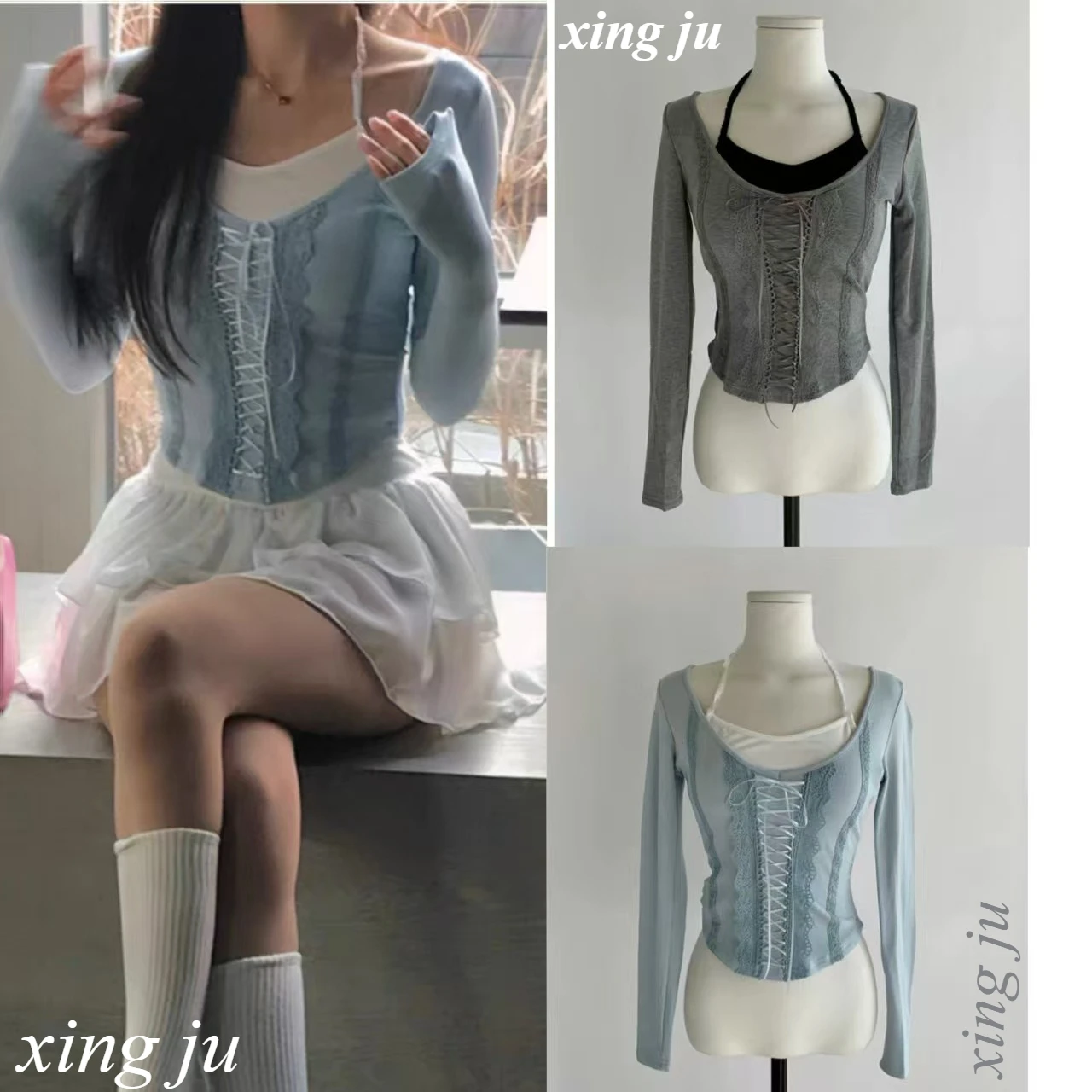 

Kpop Женщины Певица Горячая Девушка Кружева Лоскутная Шнуровка Поддельные Два Топа Джазовые Танцевальные Костюмы Женский Ночной Клуб Dj Сценическая Одежда