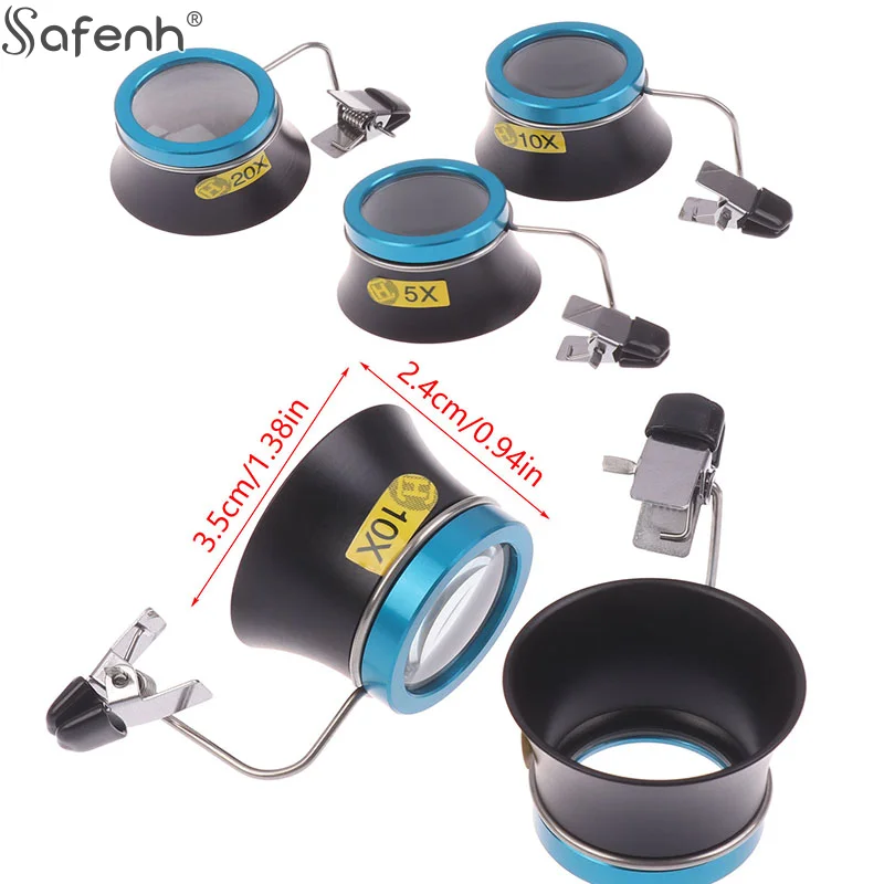 5X 10X 20X Eyeglass Magnifier Tool Clip-On Eye Loupe Loop Magnifying Lens Eyepiece Process Operation Watchmakers Repair Tool