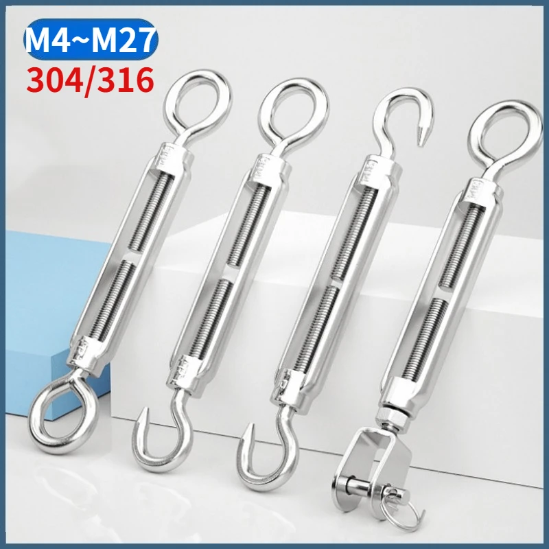 Beicai 1Pc M4-M27 SUS304/316 Stainless Steel Hook And Eye Turnbuckle Rope Cable Tension Adjustable Garden Wire Tensioner