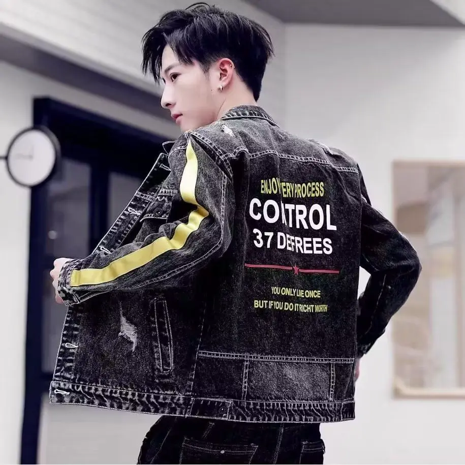 

New Men's Denim Jaet Spring Autumn Sle Student Casual Slim Fit Korean Trending Jaet Polyester Fabric Youth ular Oute...