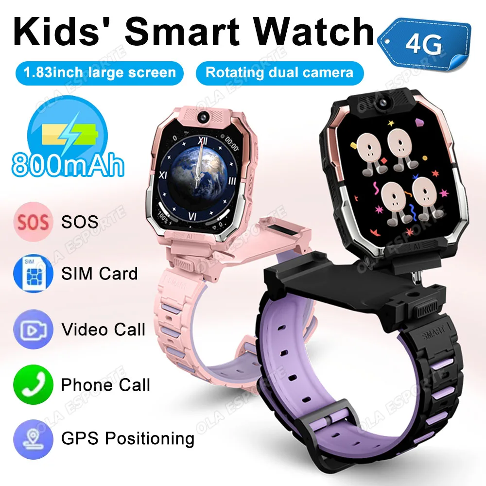 GPS Children Smartwatch SOS Positioning 4G Sim Card HD Camera Video Call 800mAH Large Battery Calculator Kids Watch Student Gift