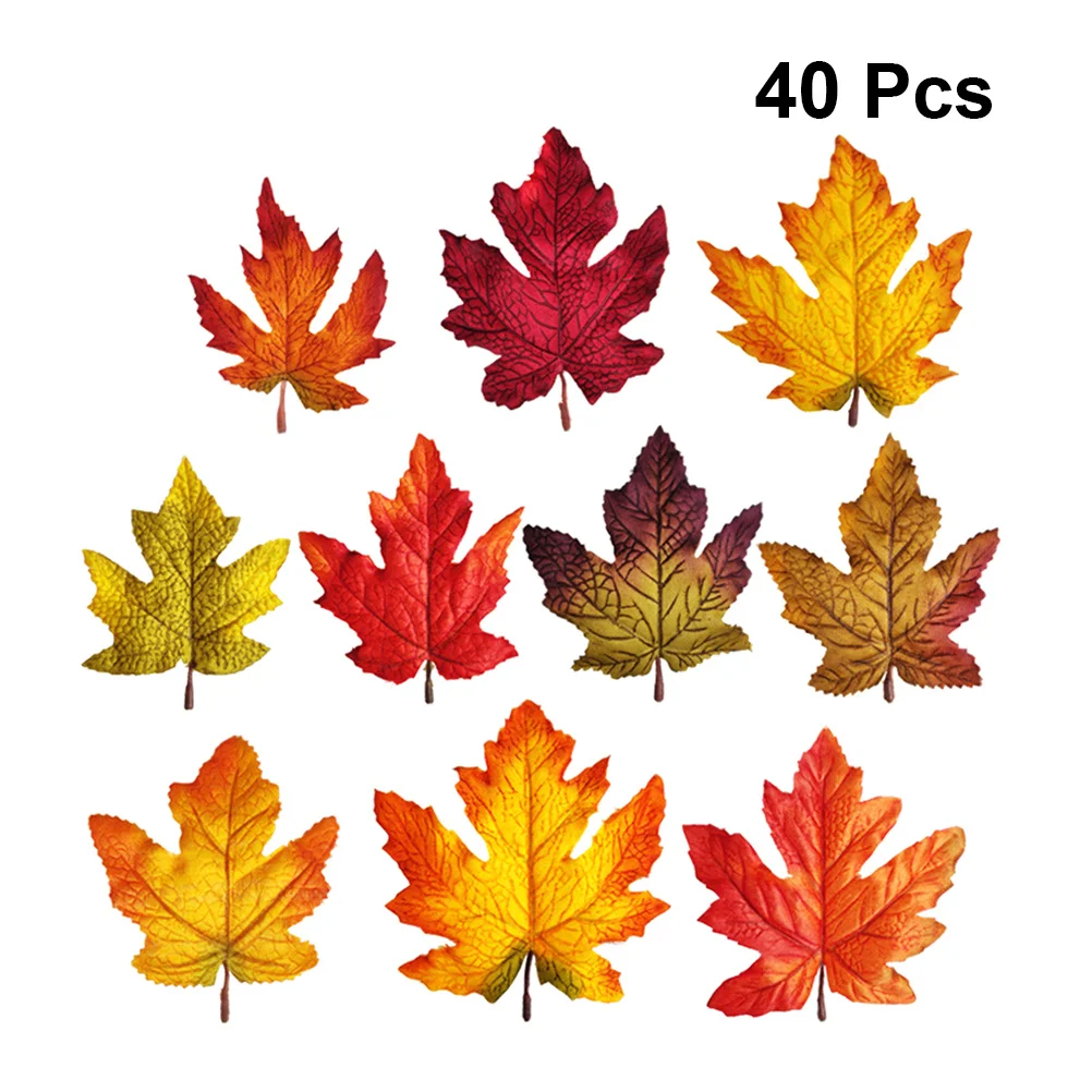 

40Pcs Artificial Maple Leaf Autumn Leaves Cloth Home Decor Halloween Party Decoration Bright Colors Artificial Leaves