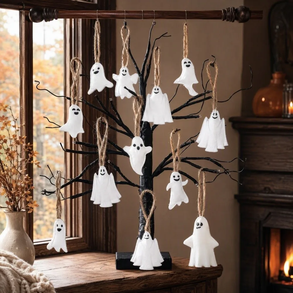 24PCS Ghost Venue Layout Halloween Ghost Hanging Decoration Hangable Felt White Ghost Halloween Ornament 24PCS Halloween Party