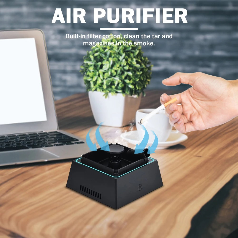 Ashtray Air Purifier with Light Anion Air Purifier Type-C Charging Filtering Second-Hand Smoke Aromatherapy for Home Office Car