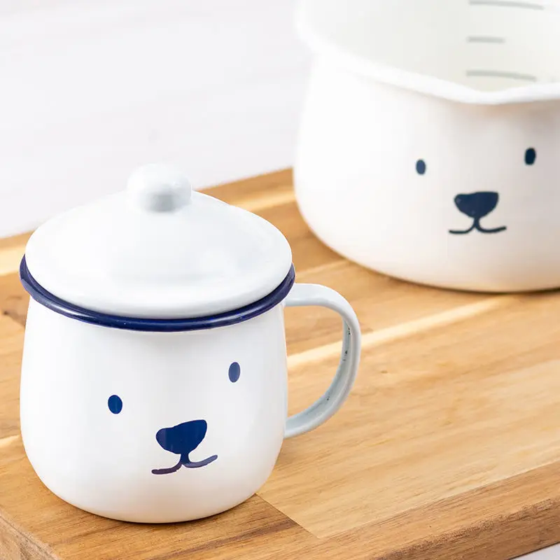 

Enamel cup, household drinking cup, mug, cute covered water cup.