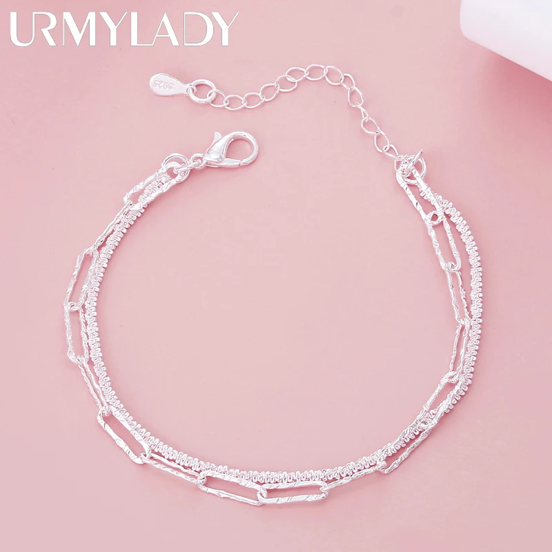 925 Sterling silver beautiful double chain bracelets for women fashion original party wedding engagement Jewelry holiday gift