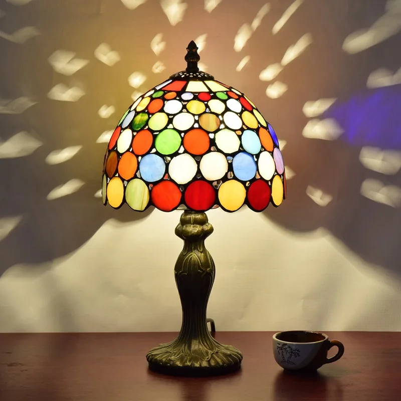 Bohemian Style Table Lamp for Bedroom 8 Inch Tiffany Stained Glass Lamp Bedside Lamps for Living Room Office Home Decor