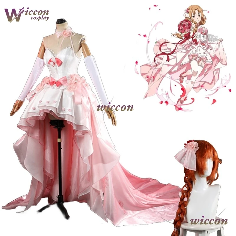 

Yume Yuuki Asuna Косплей Костюм Аниме Sword Art Online Косплей Цветок Розовое Свадебное Платье Асуна Неограниченная Эмоция Женщины Привет