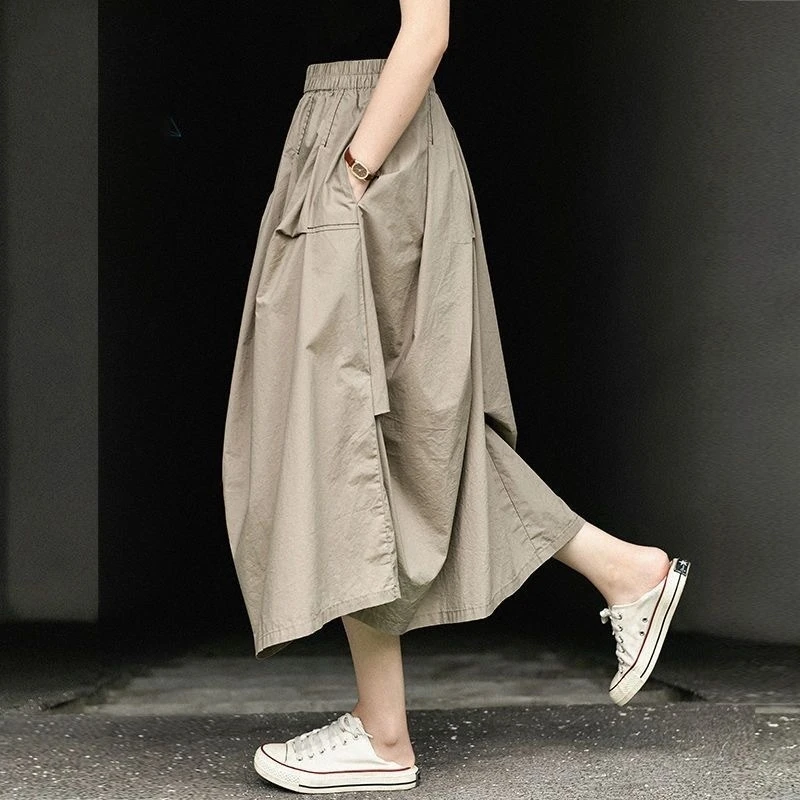 

Summer Loose High Waist Skirt Solid Color Casual Daily Wear 2024 Trendy Fashion Slimming Versatile Midi Skirts