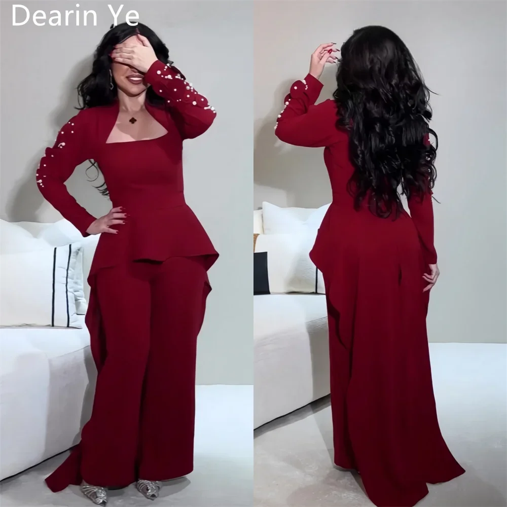 

Saudi Arabia Formal Dress Dearin Square Collar Mermaid Floor Length Skirts Layered Bead Bespoke Occasion Dresses Evening Prom Go