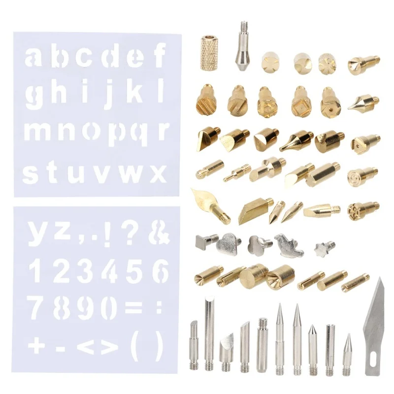 57PCs Pyrography Pen Tip Set Copper Welding Accessory Fastener Hardware For Engraving