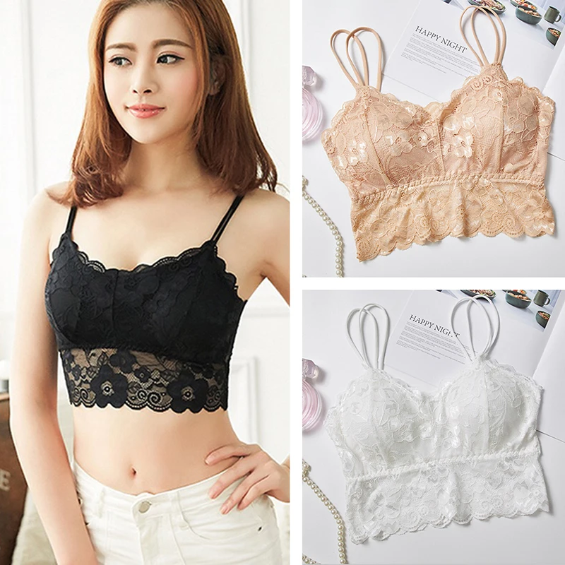 Wanita seksi Bralette Floral berenda Bra Bralet Bustier Tank Top potong Cami empuk